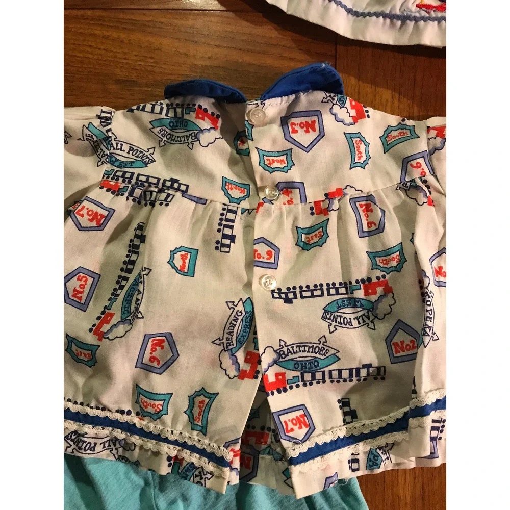 Vintage Baby or Doll Clothes Sailor Dress, Train Top, Turquoise Pants - 6 Months